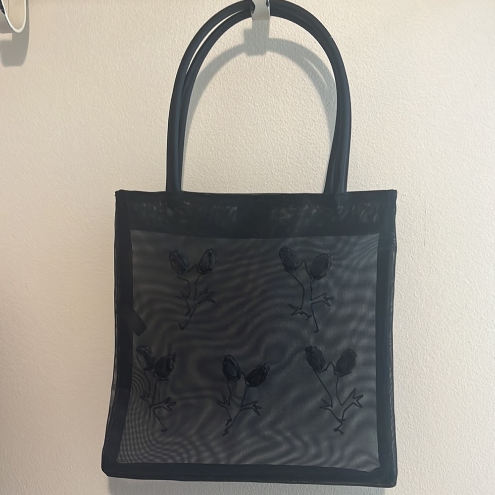 Vintage Black Mesh Floral Pattern Bag